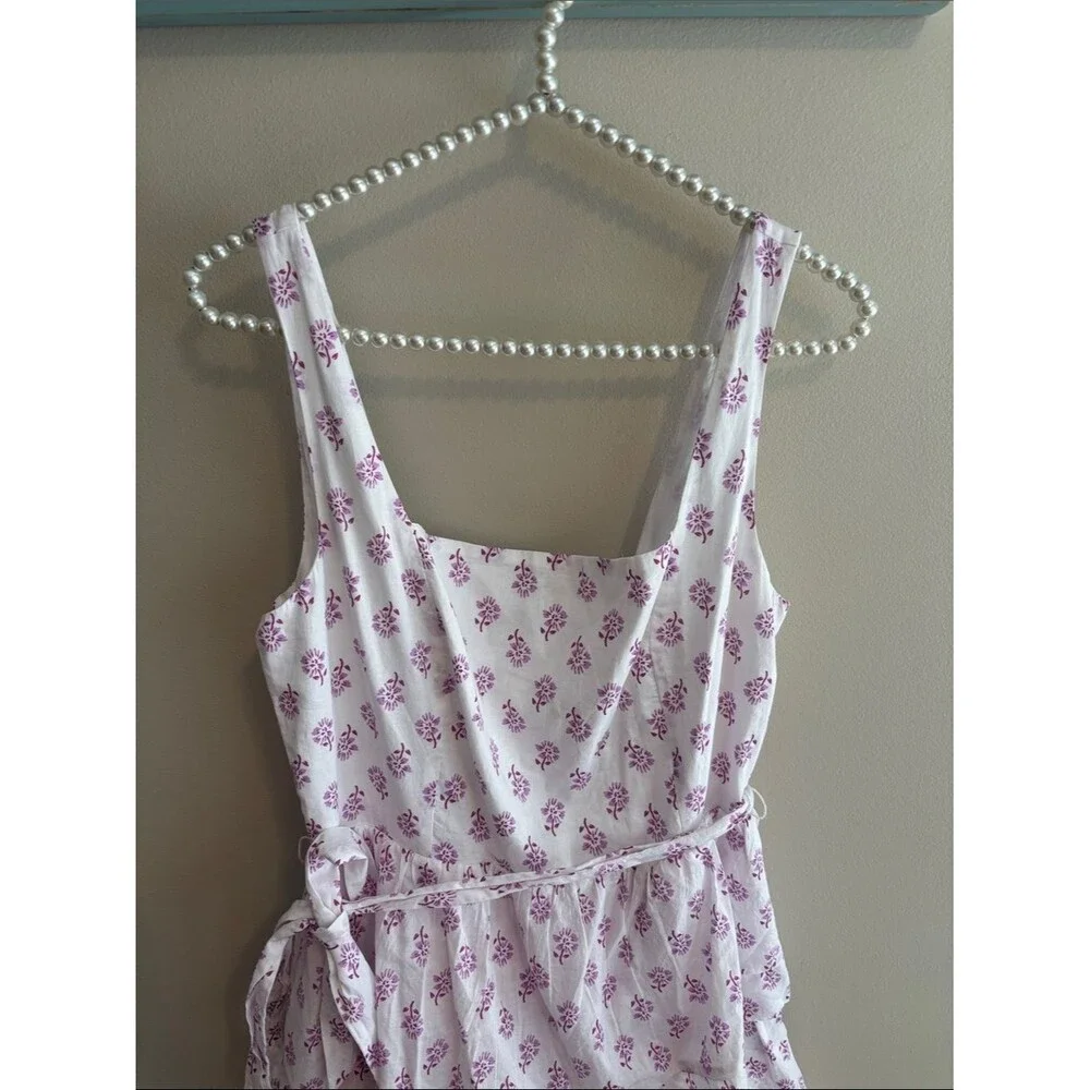 J. Crew White Floral Tiered Midi Dress with Waist Tie size 10